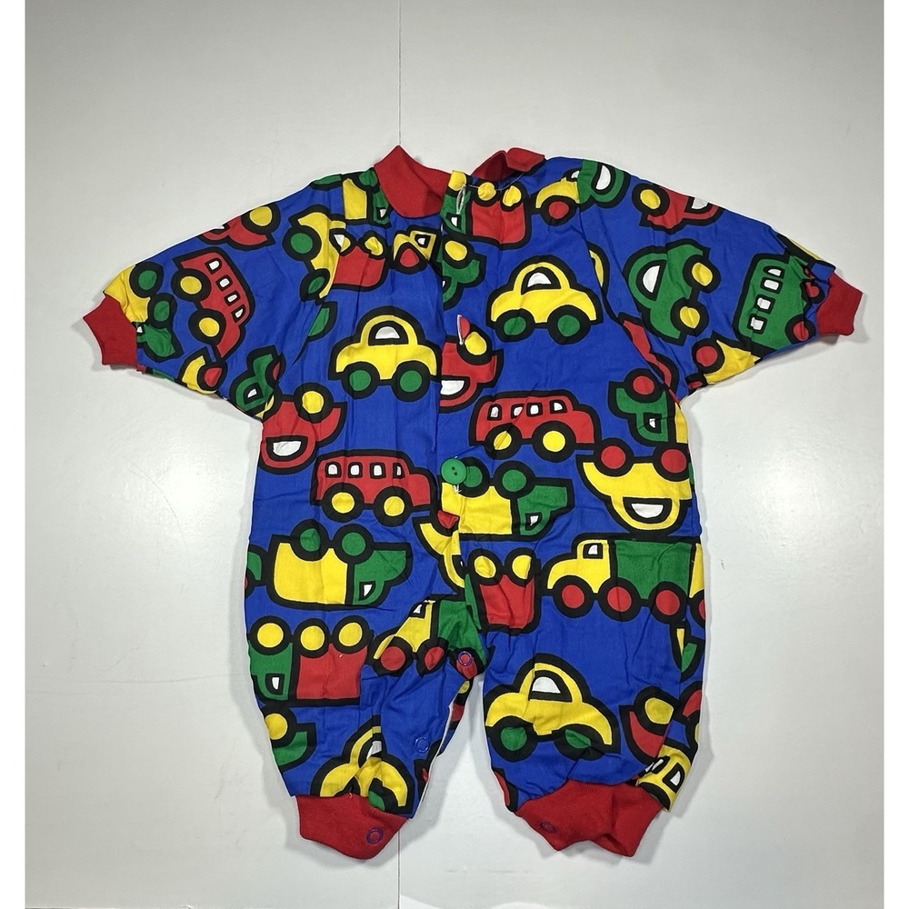 Vintage 90's Hopscotch 6-9mo‎ Cars Primary Color Block Jumper Romper NEW